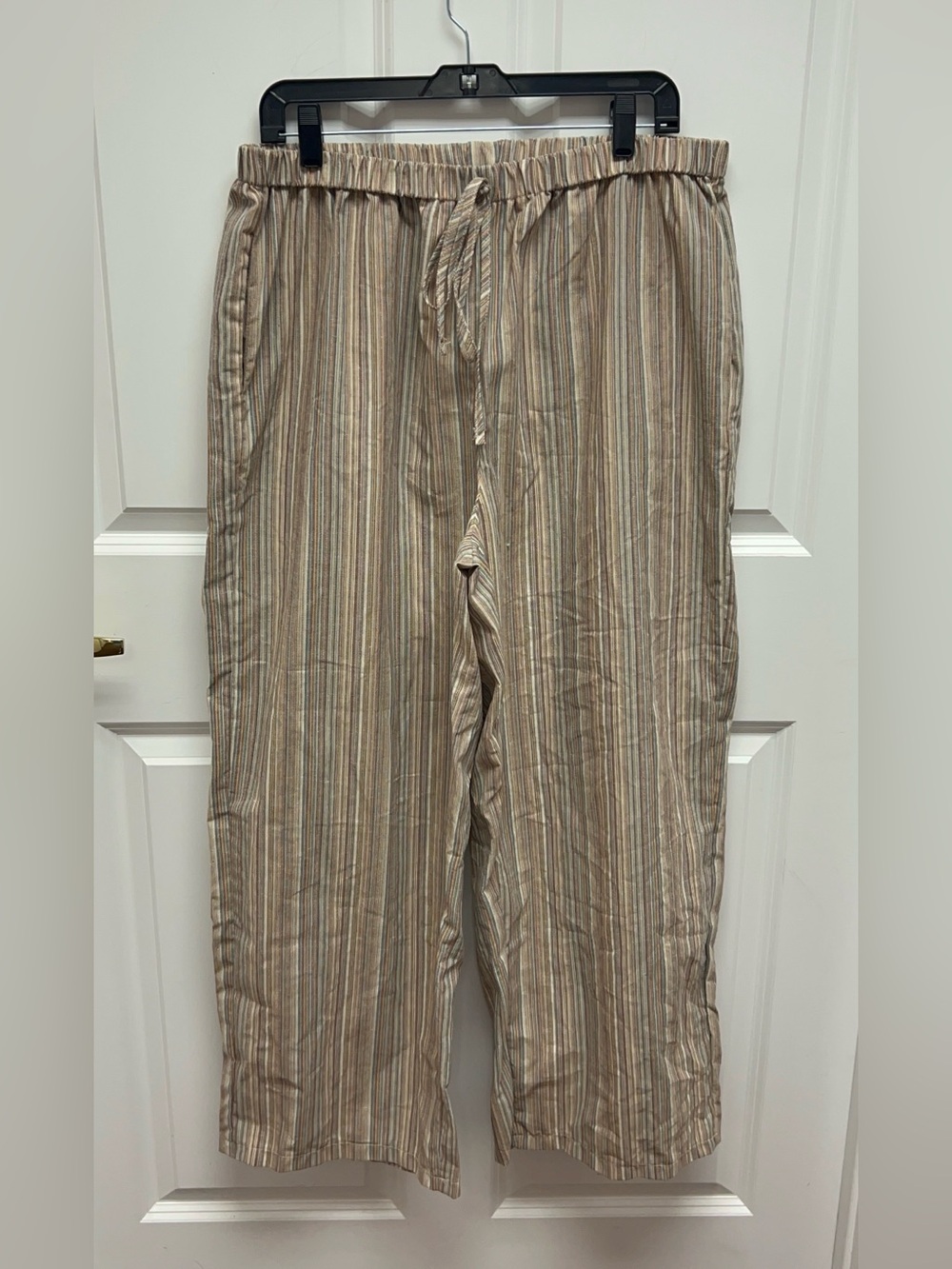 Casual Beige Striped Drawstring Flowy Pants Size 1X